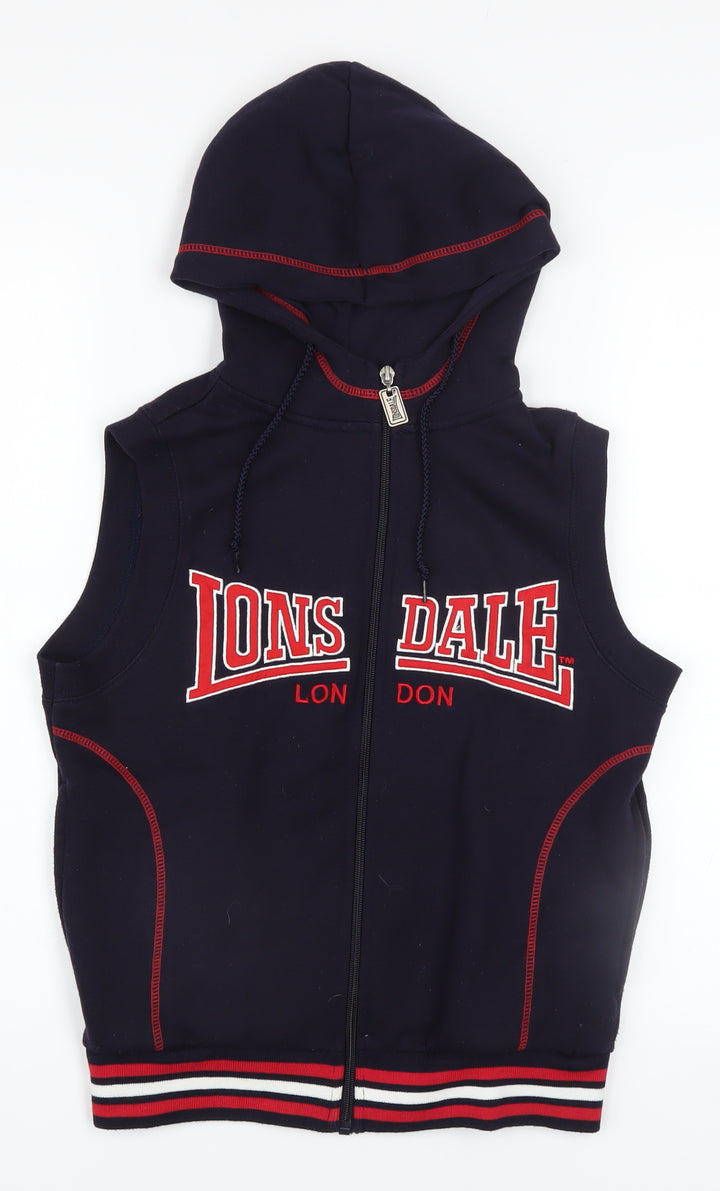 Lonsdale Boys Blue Sleeveless Full Zip Hooded Vest Hoodie 10 Years