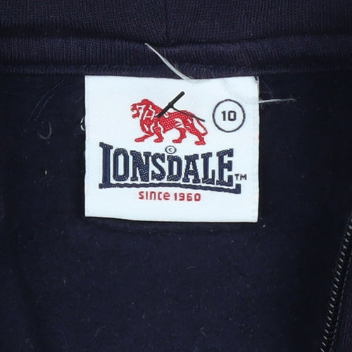 Lonsdale Boys Blue Sleeveless Full Zip Hooded Vest Hoodie 10 Years