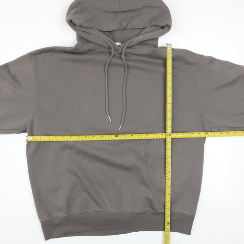 GU Men's Grey Pullover Hoodie Size L Regular Fit Fleece Cotton Blend