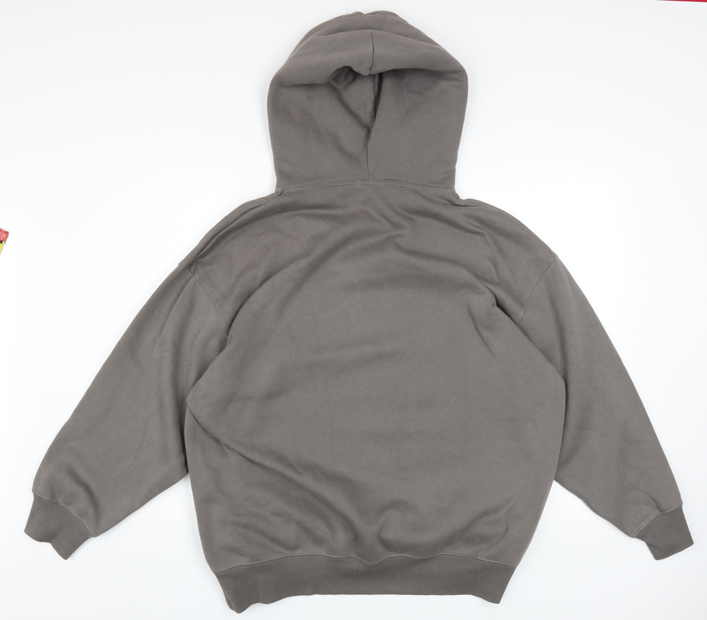 GU Men's Grey Pullover Hoodie Size L Regular Fit Fleece Cotton Blend