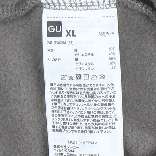 GU Men's Grey Pullover Hoodie Size L Regular Fit Fleece Cotton Blend