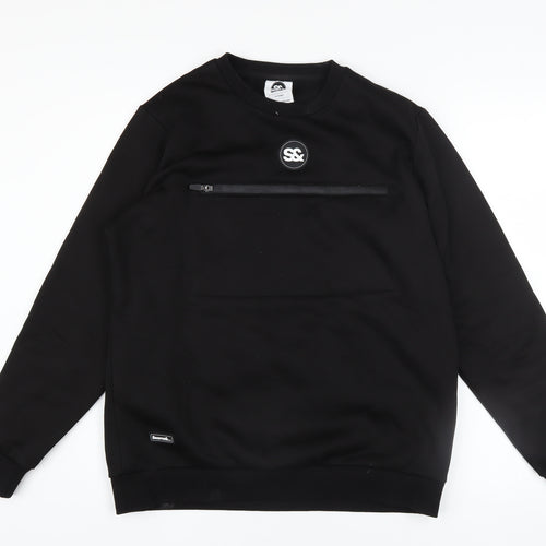 Seams& Boys Black Crew Neck Pullover Sweatshirt 15 Years Zip Detail