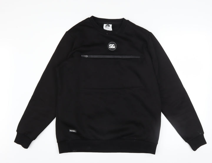 Seams& Boys Black Crew Neck Pullover Sweatshirt 15 Years Zip Detail