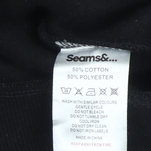 Seams& Boys Black Crew Neck Pullover Sweatshirt 15 Years Zip Detail