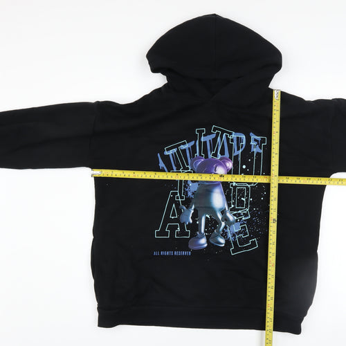 Marks and Spencer Boys Black Pullover Hoodie 13-14 Years Graphic Print Cotton Blend