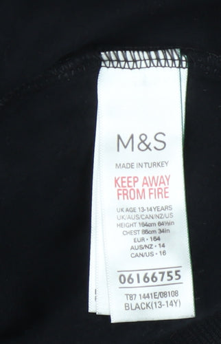 Marks and Spencer Boys Black Pullover Hoodie 13-14 Years Graphic Print Cotton Blend