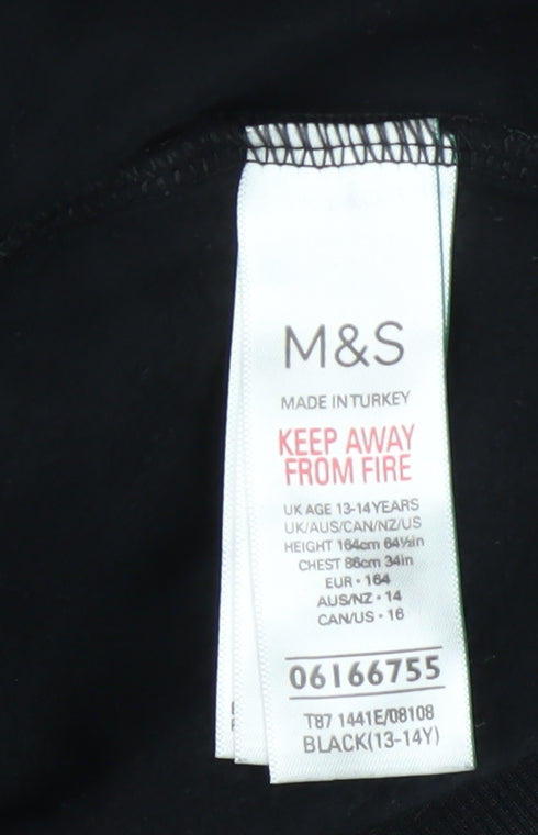Marks and Spencer Boys Black Pullover Hoodie 13-14 Years Graphic Print Cotton Blend