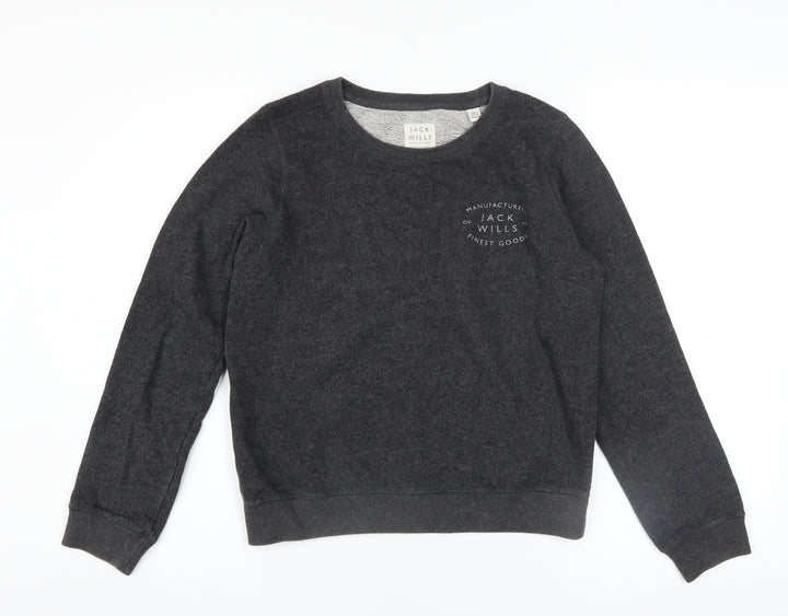 Jack Wills Women's Charcoal Grey Pullover Sweatshirt UK 6 Cotton