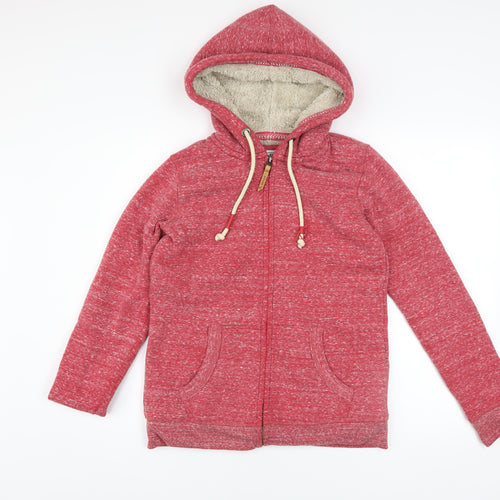 FatFace Women Red Full Zip Hoodie Sherpa Lined Size 8