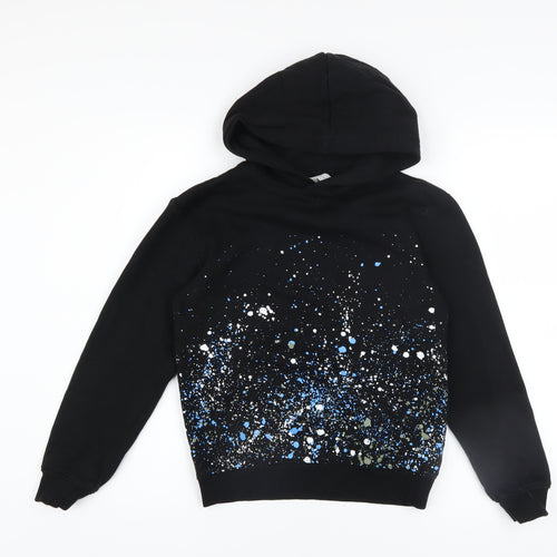 H&M Boys Black Hoodie 8-10 Years Pullover Graphic Print Cotton Blend