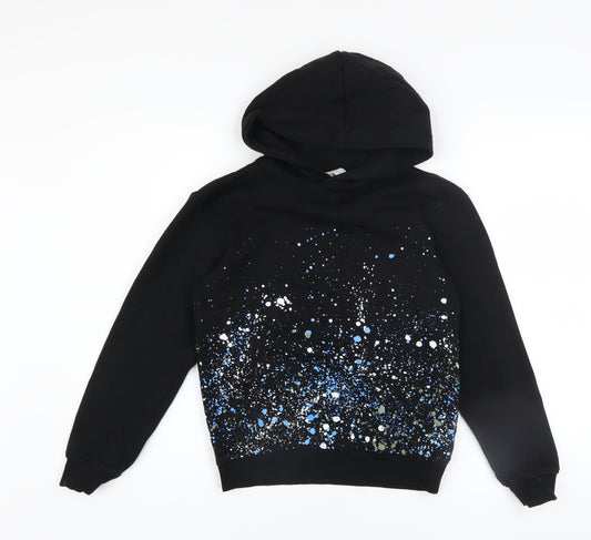 H&M Boys Black Hoodie 8-10 Years Pullover Graphic Print Cotton Blend