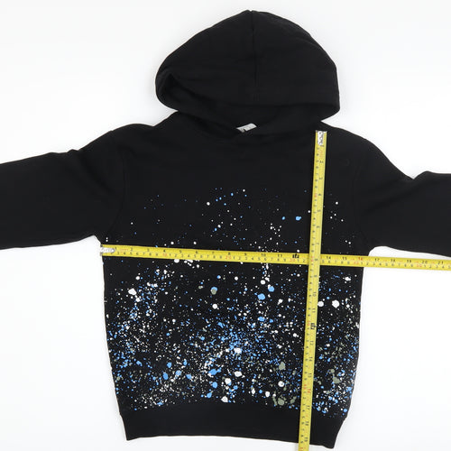 H&M Boys Black Hoodie 8-10 Years Pullover Graphic Print Cotton Blend