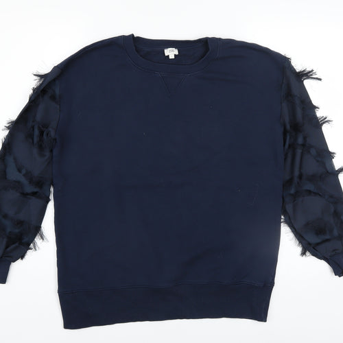River Island Women Navy Blue Pullover Sweatshirt with Feather Detail Size S