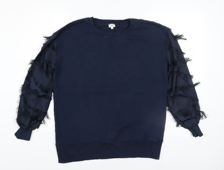 River Island Women Navy Blue Pullover Sweatshirt with Feather Detail Size S