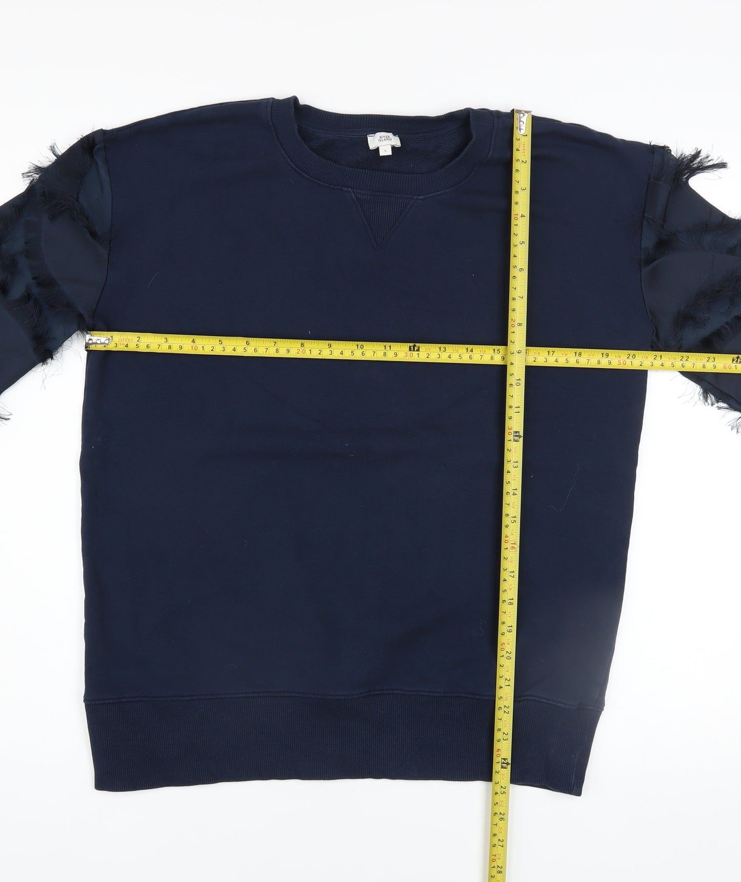 River Island Women Navy Blue Pullover Sweatshirt with Feather Detail Size S