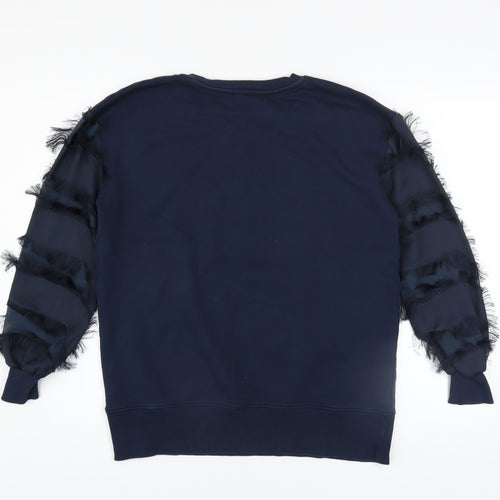 River Island Women Navy Blue Pullover Sweatshirt with Feather Detail Size S
