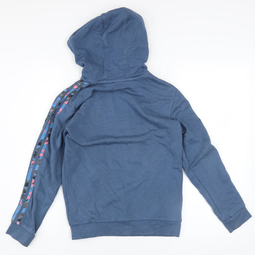 Adidas Girls Blue Pullover Hoodie 11-12 Years Logo Graphic Cotton Blend