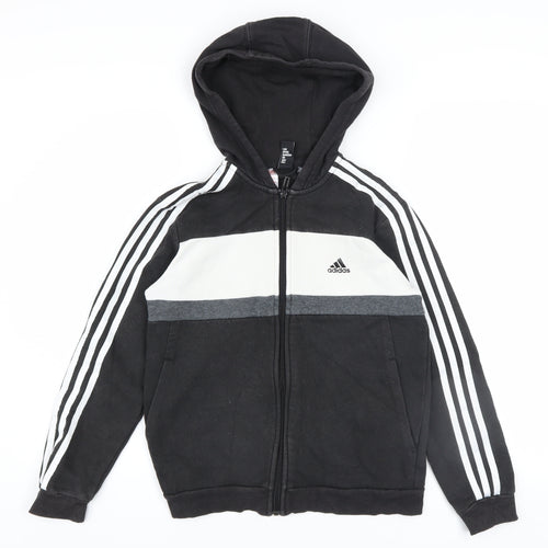 Adidas Boys Black Full Zip Hoodie 11-12 Years Hooded Sportswear