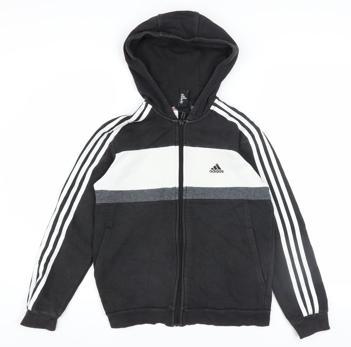 Adidas Boys Black Full Zip Hoodie 11-12 Years Hooded Sportswear