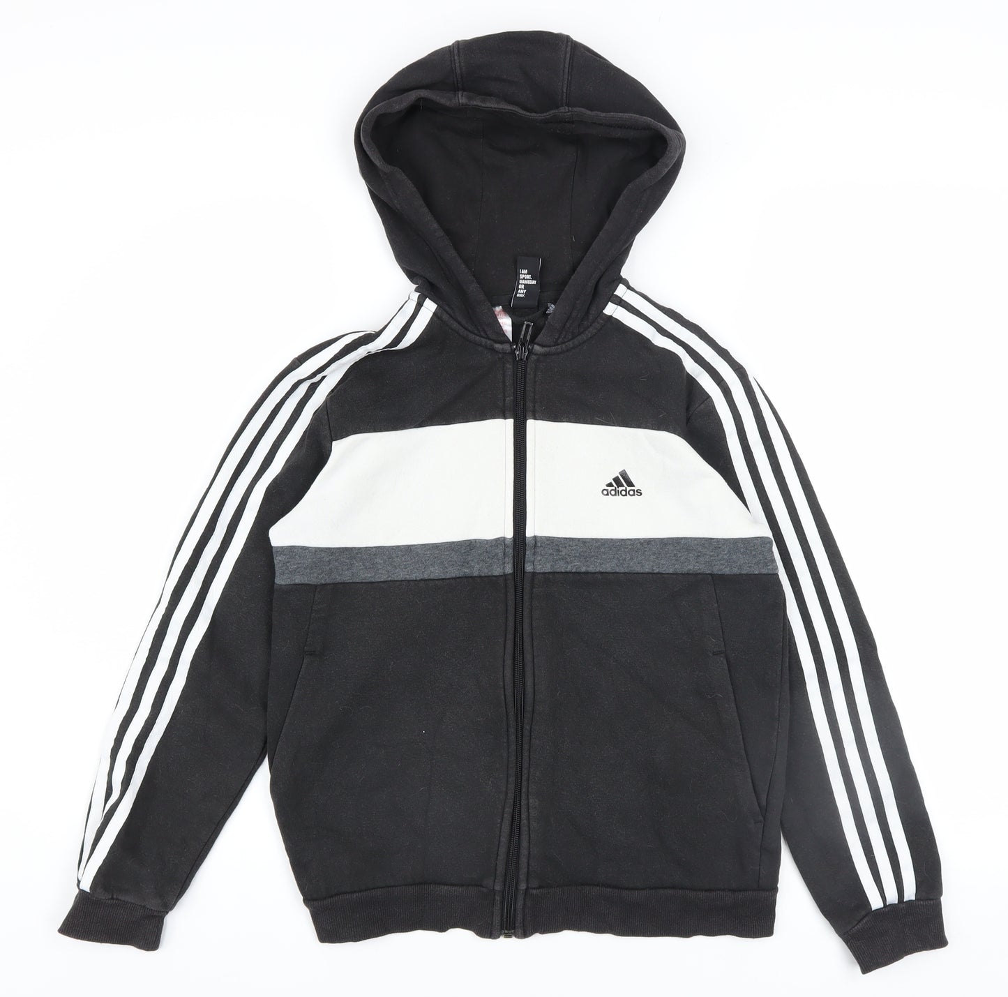 Adidas Boys Black Full Zip Hoodie 11-12 Years Hooded Sportswear