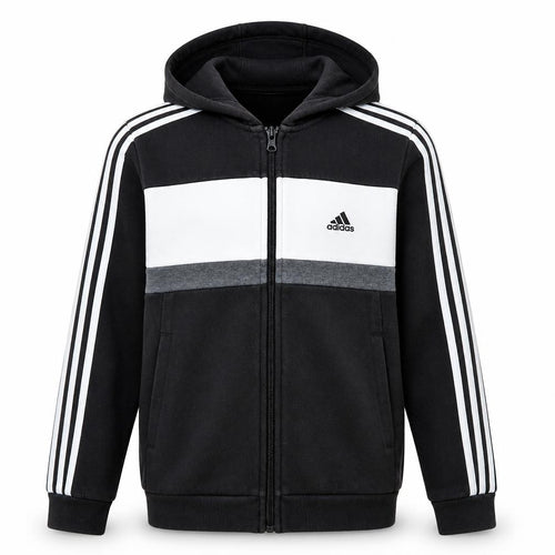 Adidas Boys Black Full Zip Hoodie 11-12 Years Hooded Sportswear