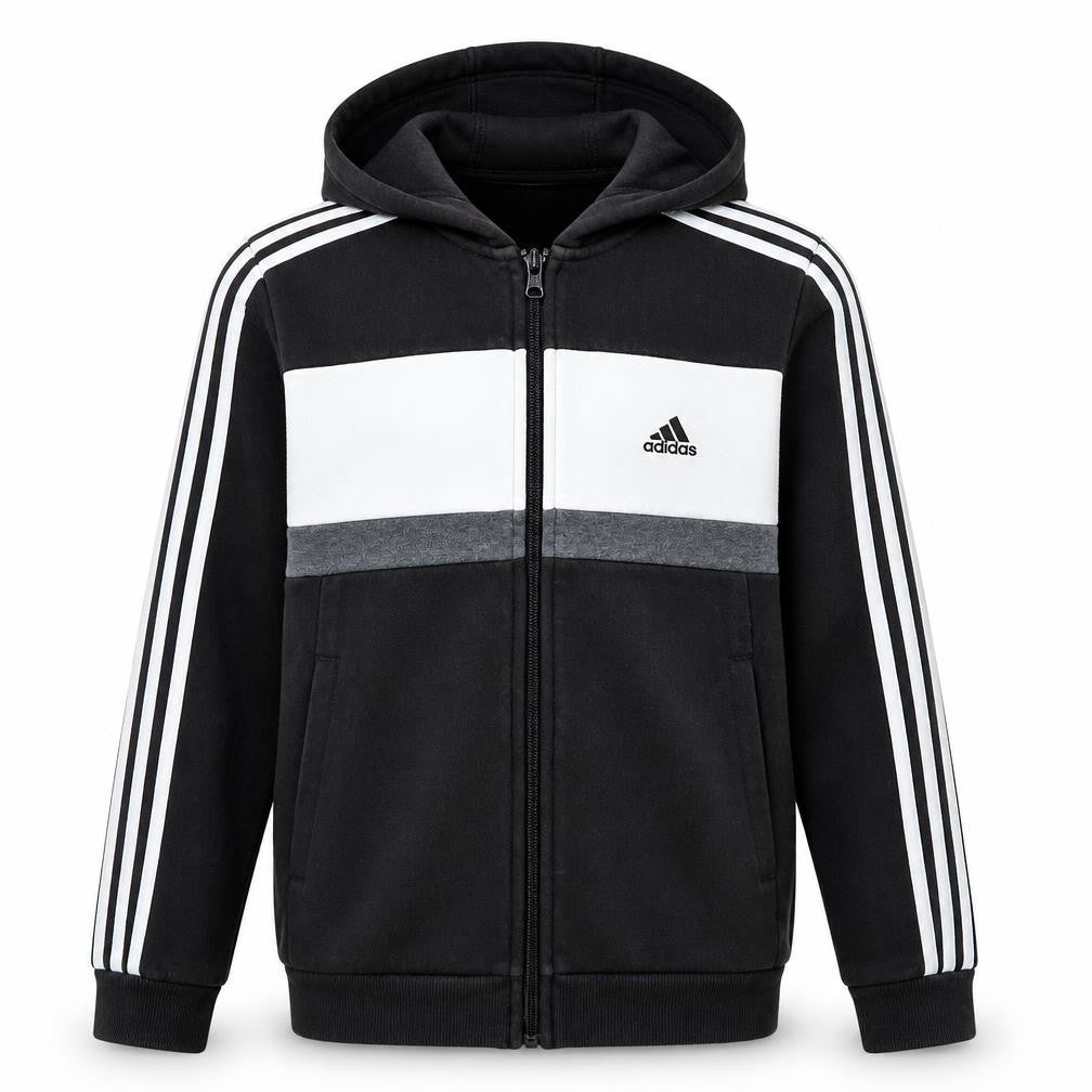 Adidas Boys Black Full Zip Hoodie 11-12 Years Hooded Sportswear