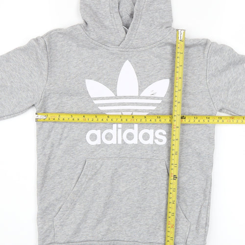 Adidas Boys Grey Pullover Hoodie 9-10 Years Cotton Blend Logo Sweatshirt