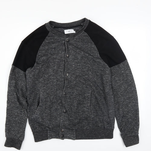 Elevenparis Womens Grey Black Cardigan Sweatshirt M Button Front Cotton Blend