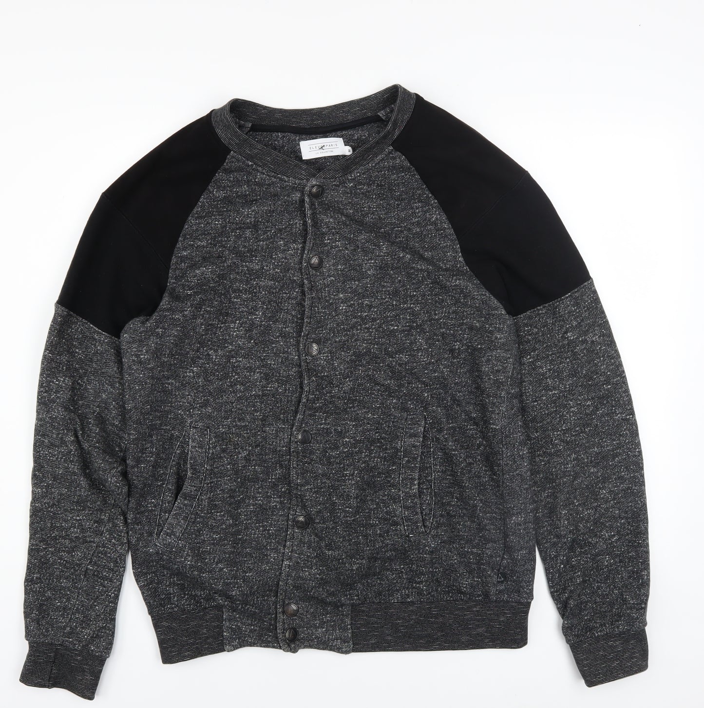 Elevenparis Womens Grey Black Cardigan Sweatshirt M Button Front Cotton Blend