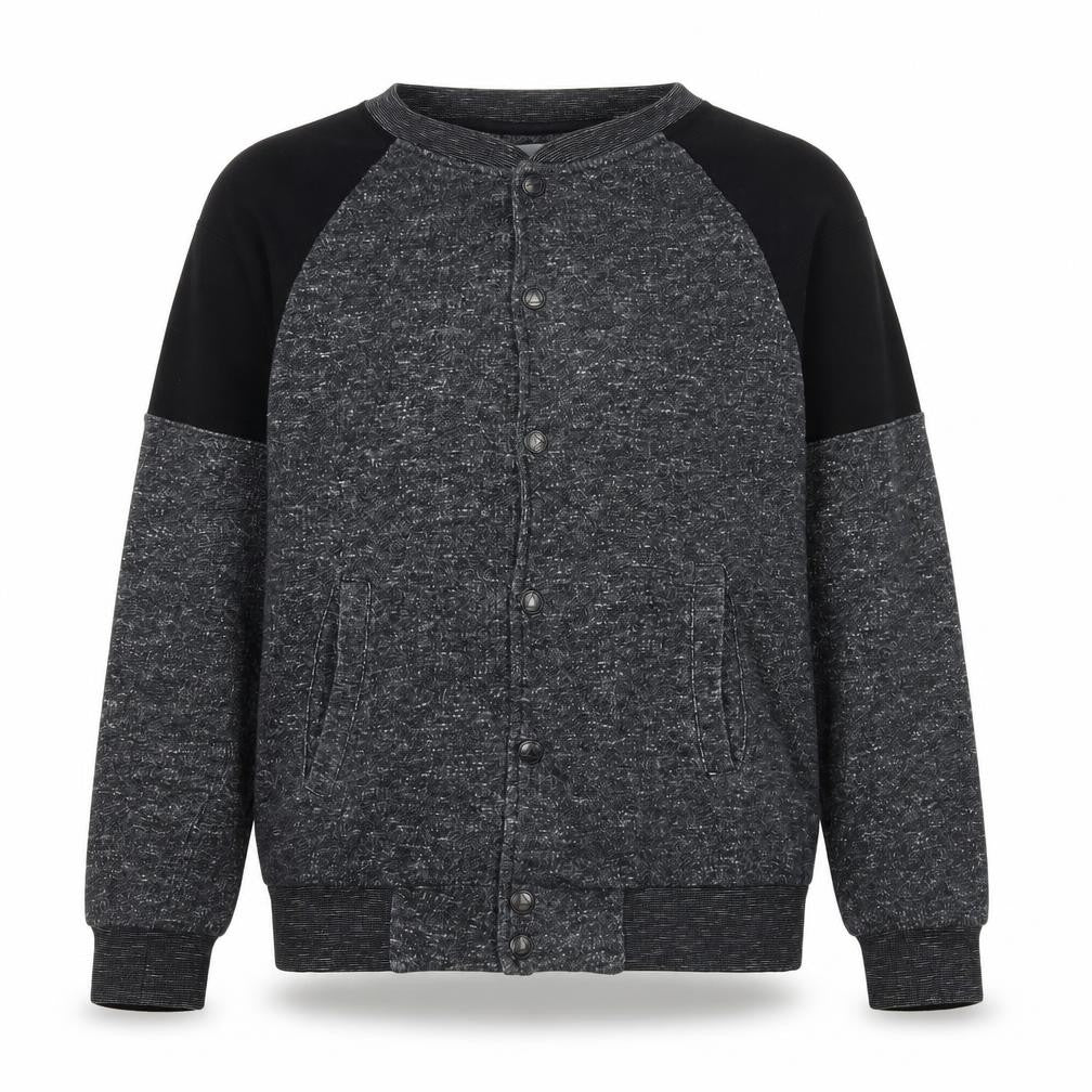 Front view of Elevenparis women’s grey black cardigan sweatshirt m button front cotton blend