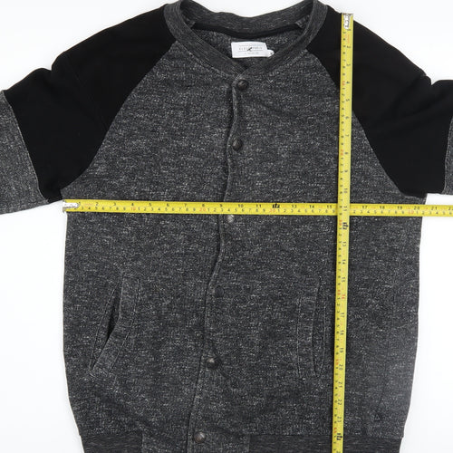 Elevenparis Womens Grey Black Cardigan Sweatshirt M Button Front Cotton Blend