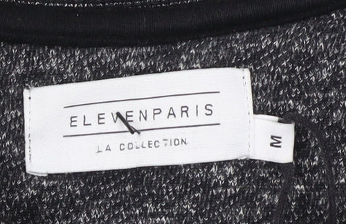 Elevenparis Womens Grey Black Cardigan Sweatshirt M Button Front Cotton Blend