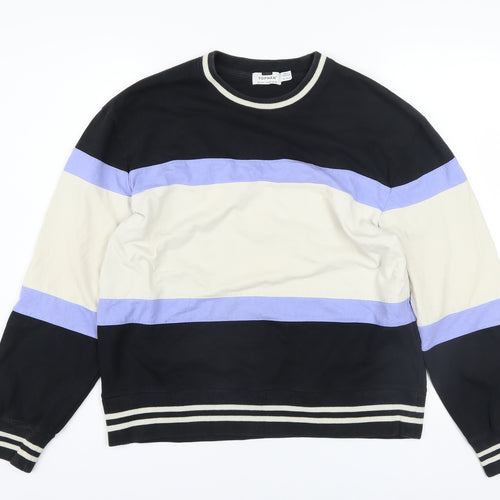 Topman Men's Black Beige Blue Striped Cotton Sweatshirt Size S