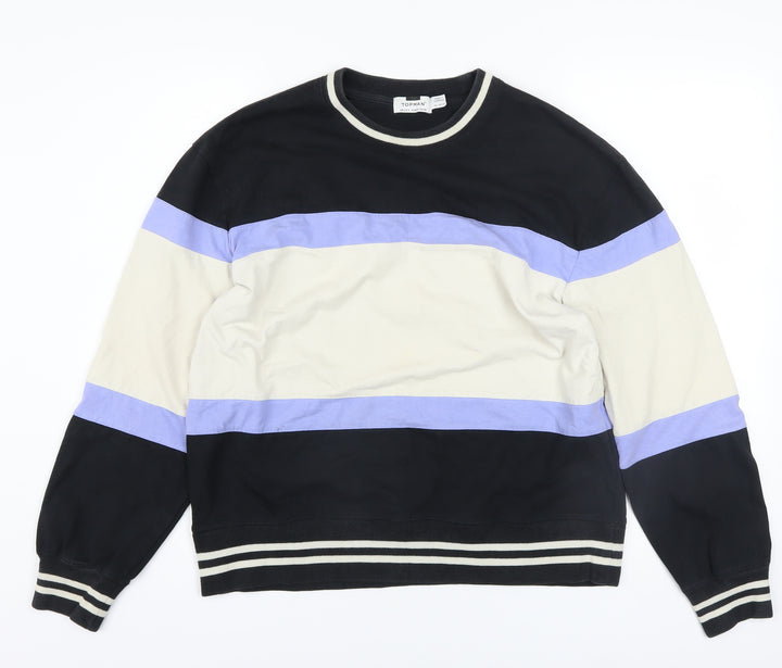 Topman Men's Black Beige Blue Striped Cotton Sweatshirt Size S