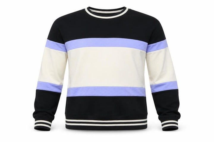 Topman Men's Black Beige Blue Striped Cotton Sweatshirt Size S