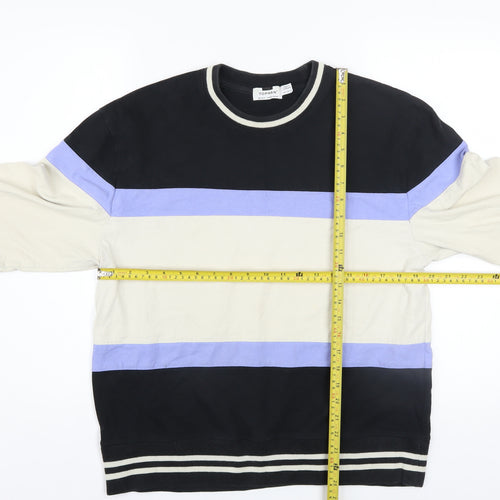 Topman Men's Black Beige Blue Striped Cotton Sweatshirt Size S