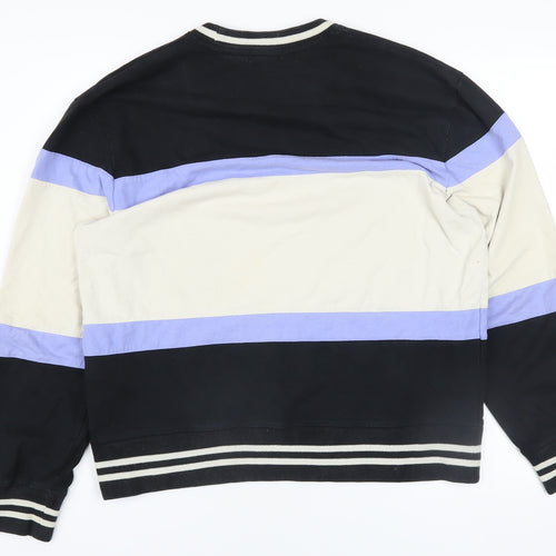Topman Men's Black Beige Blue Striped Cotton Sweatshirt Size S