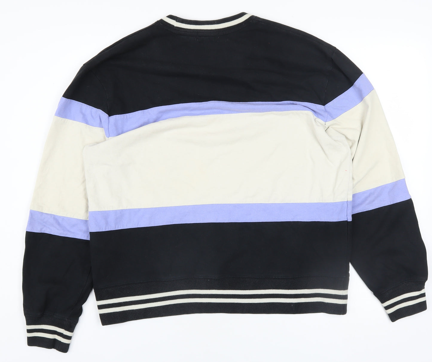 Topman Men's Black Beige Blue Striped Cotton Sweatshirt Size S