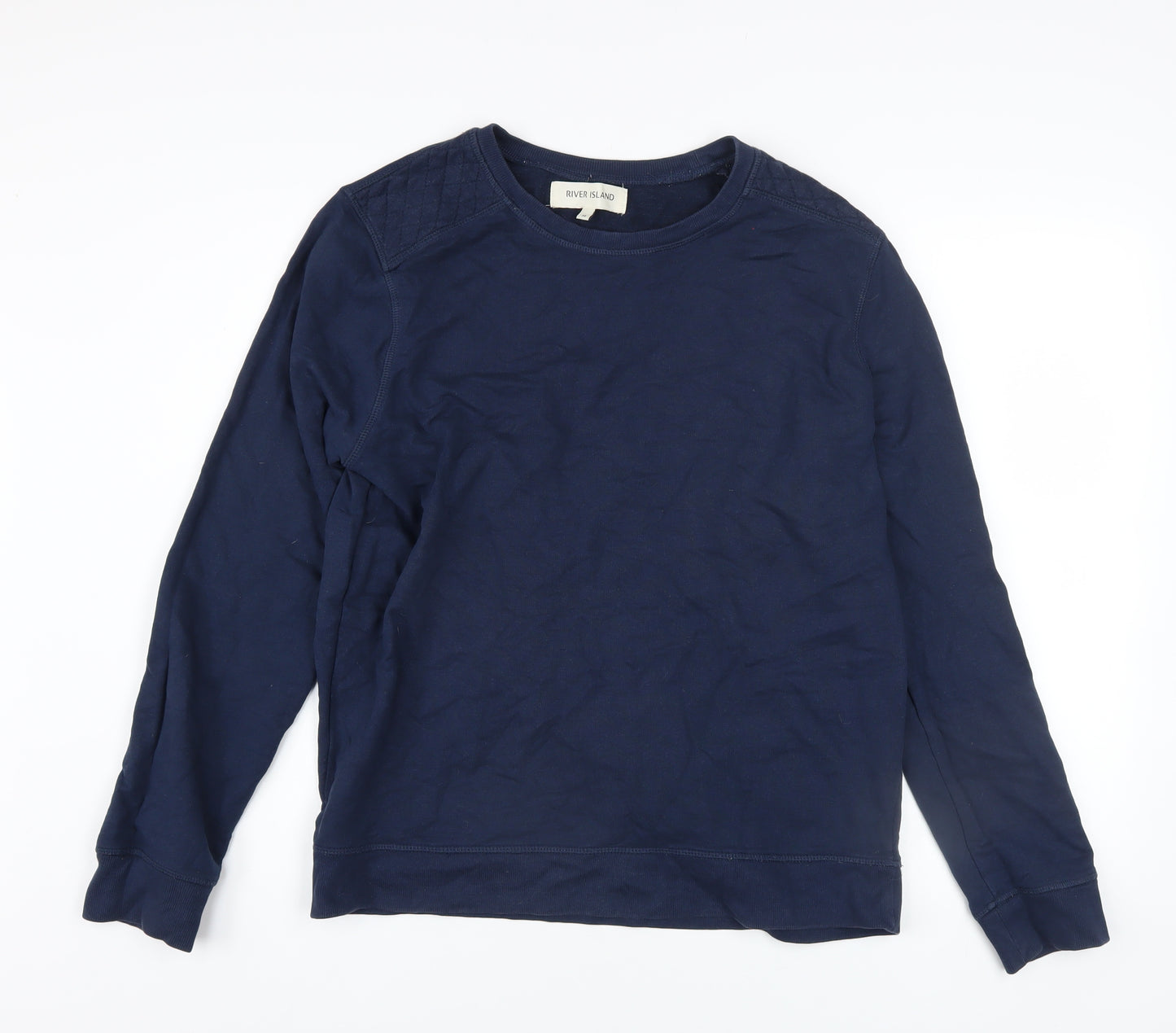 River Island Men's Blue Quilted Shoulder Crew Neck Sweatshirt M