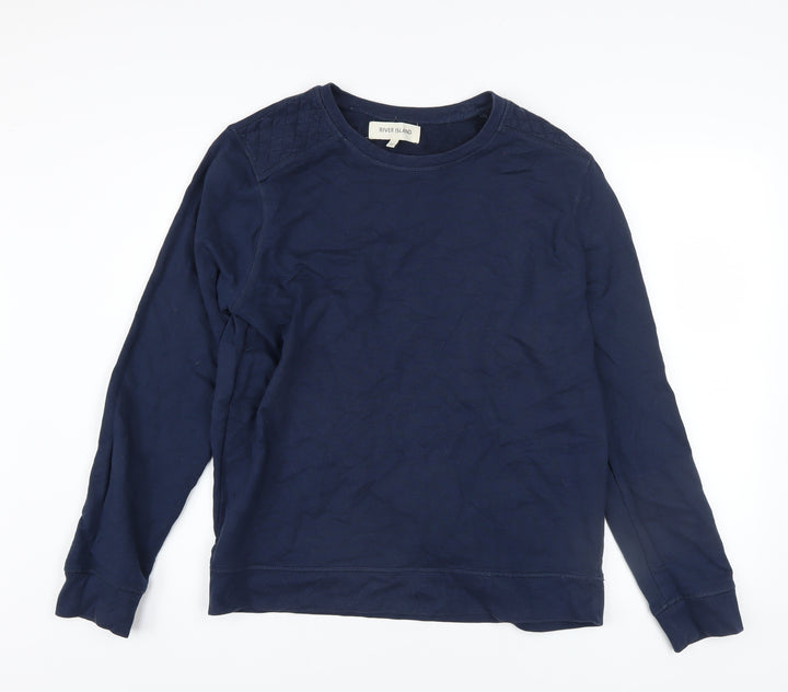 River Island Men's Blue Quilted Shoulder Crew Neck Sweatshirt M