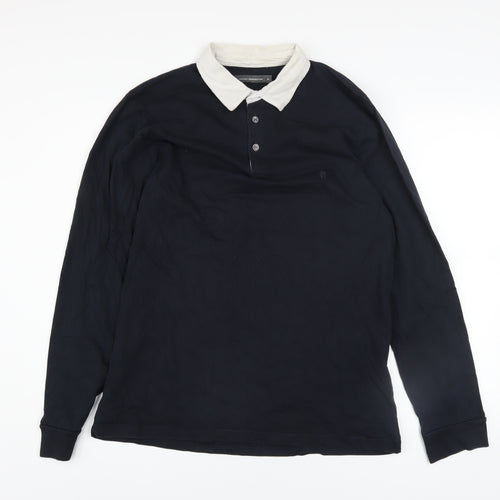 French Connection Men's Blue Collared Henley Sweatshirt XL