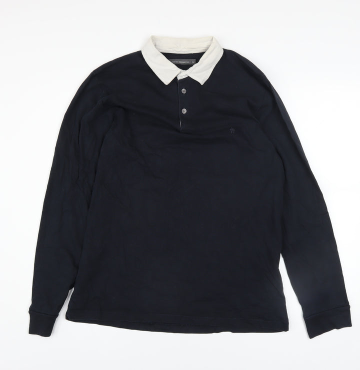 French Connection Men's Blue Collared Henley Sweatshirt XL