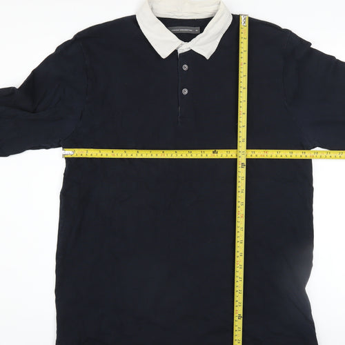 French Connection Men's Blue Collared Henley Sweatshirt XL