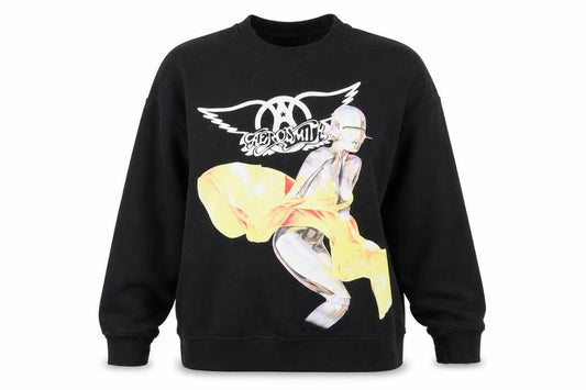 Front view of Aerosmith Women's Black Graphic Pullover Sweatshirt, size S