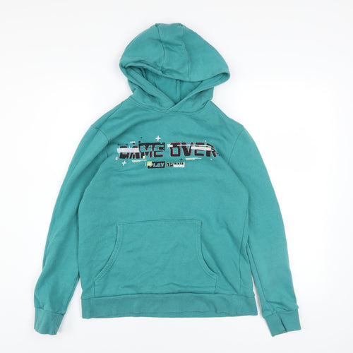 Marks and Spencer Boys Jade Green Pullover Hoodie 12-13 Years Game Over Print