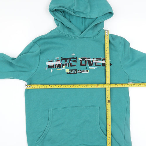 Marks and Spencer Boys Jade Green Pullover Hoodie 12-13 Years Game Over Print