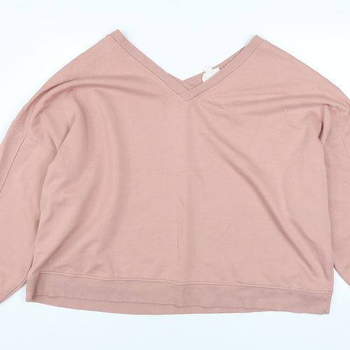 Next Women Pink V-Neck Pullover Sweatshirt UK 20 Cotton Blend