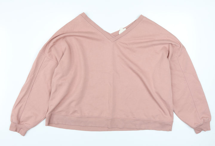 Next Women Pink V-Neck Pullover Sweatshirt UK 20 Cotton Blend
