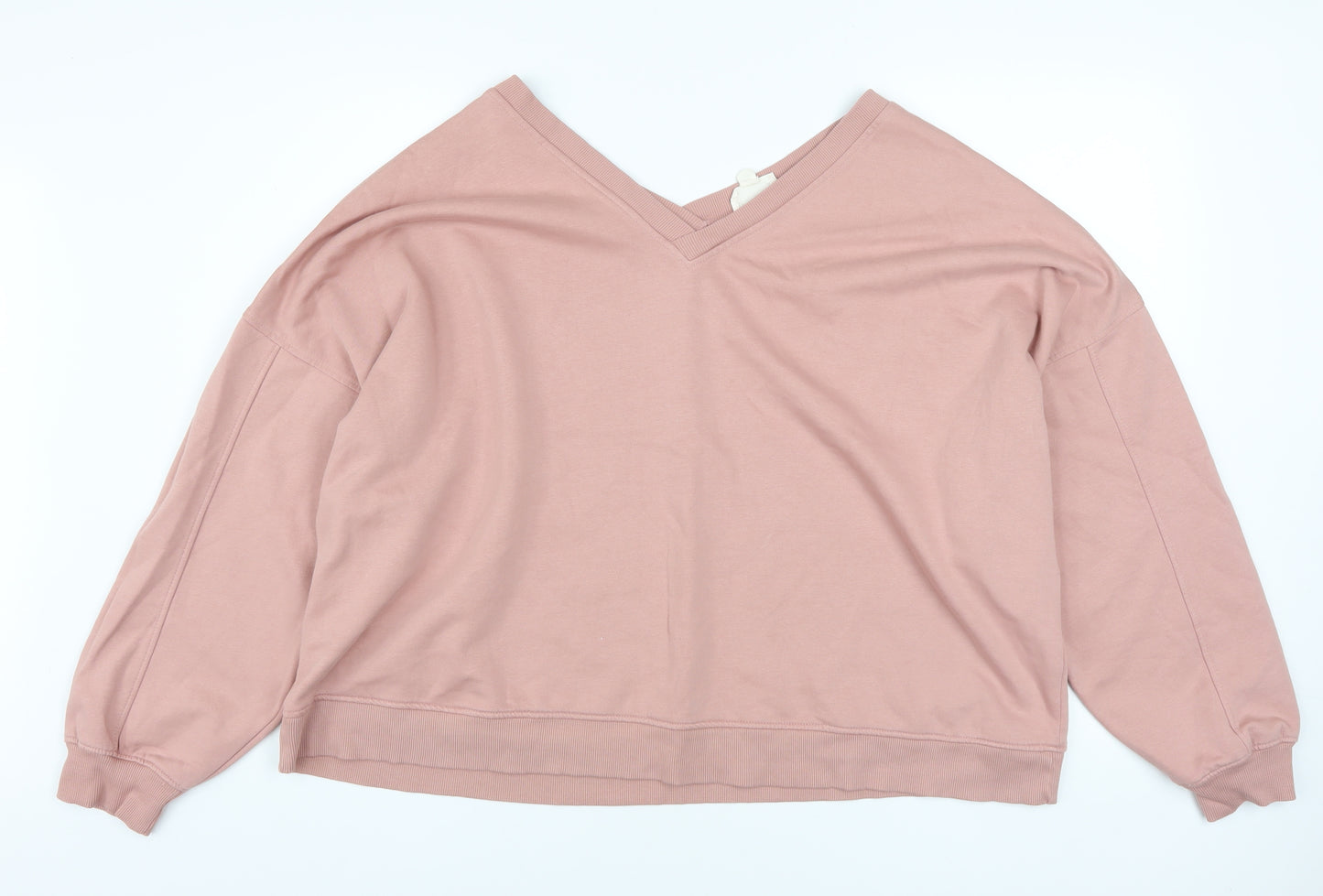 Next Women Pink V-Neck Pullover Sweatshirt UK 20 Cotton Blend