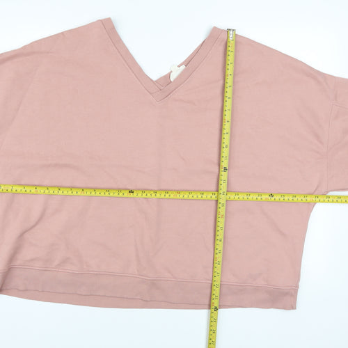 Next Women Pink V-Neck Pullover Sweatshirt UK 20 Cotton Blend